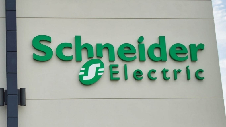 Schneider Electric logo displayed on the exterior of a corporate building