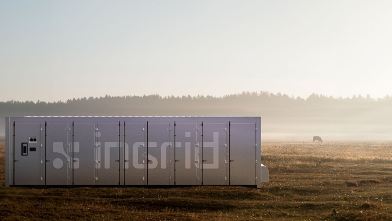 Battery energy storage container unit installed in open rural landscape